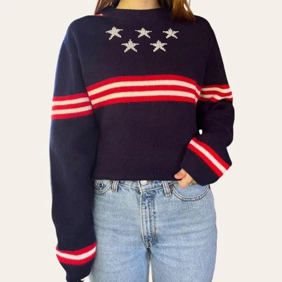 70s vintage stars and stripes knit sweater - Picture 1 of 7